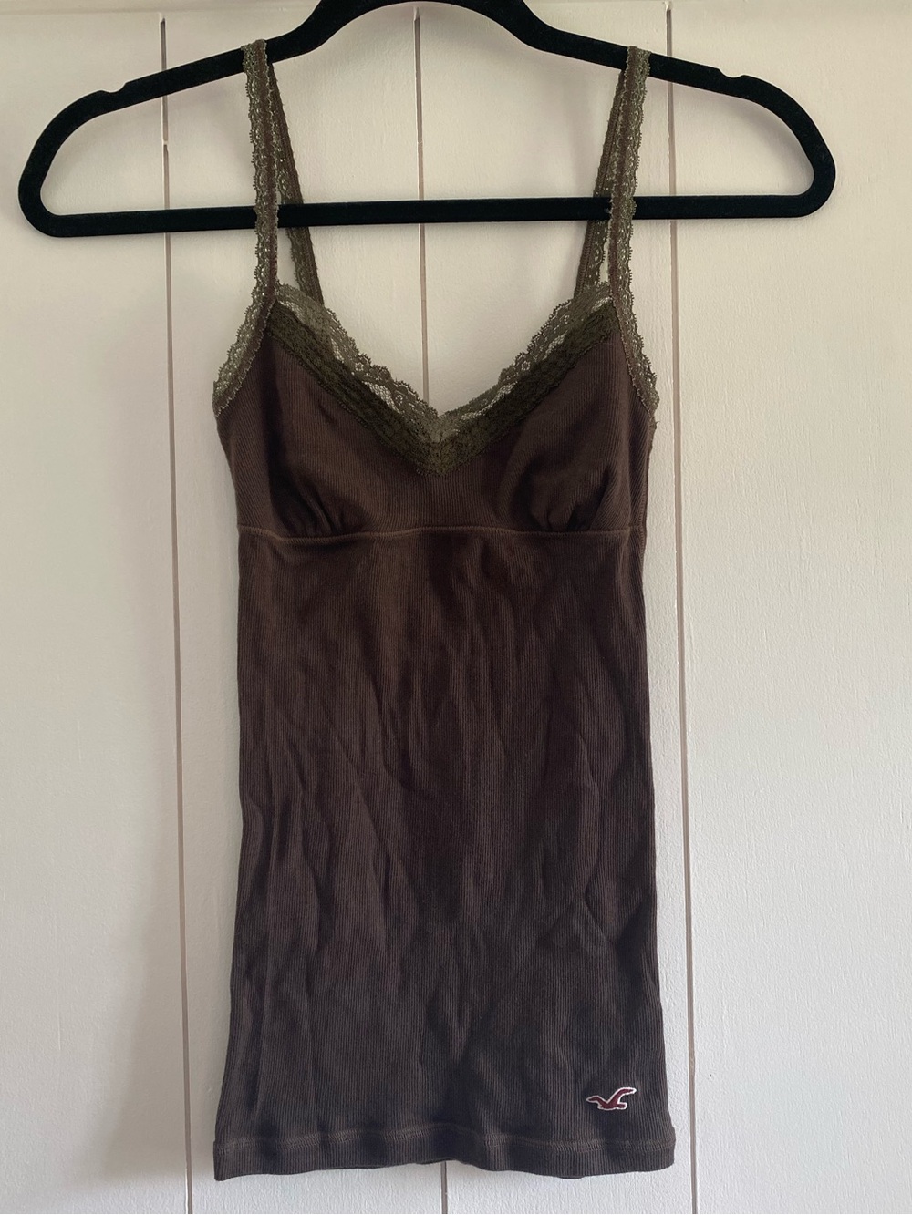 Y2K Hollister Lace Trim Ribbed Babydoll Cami Tank